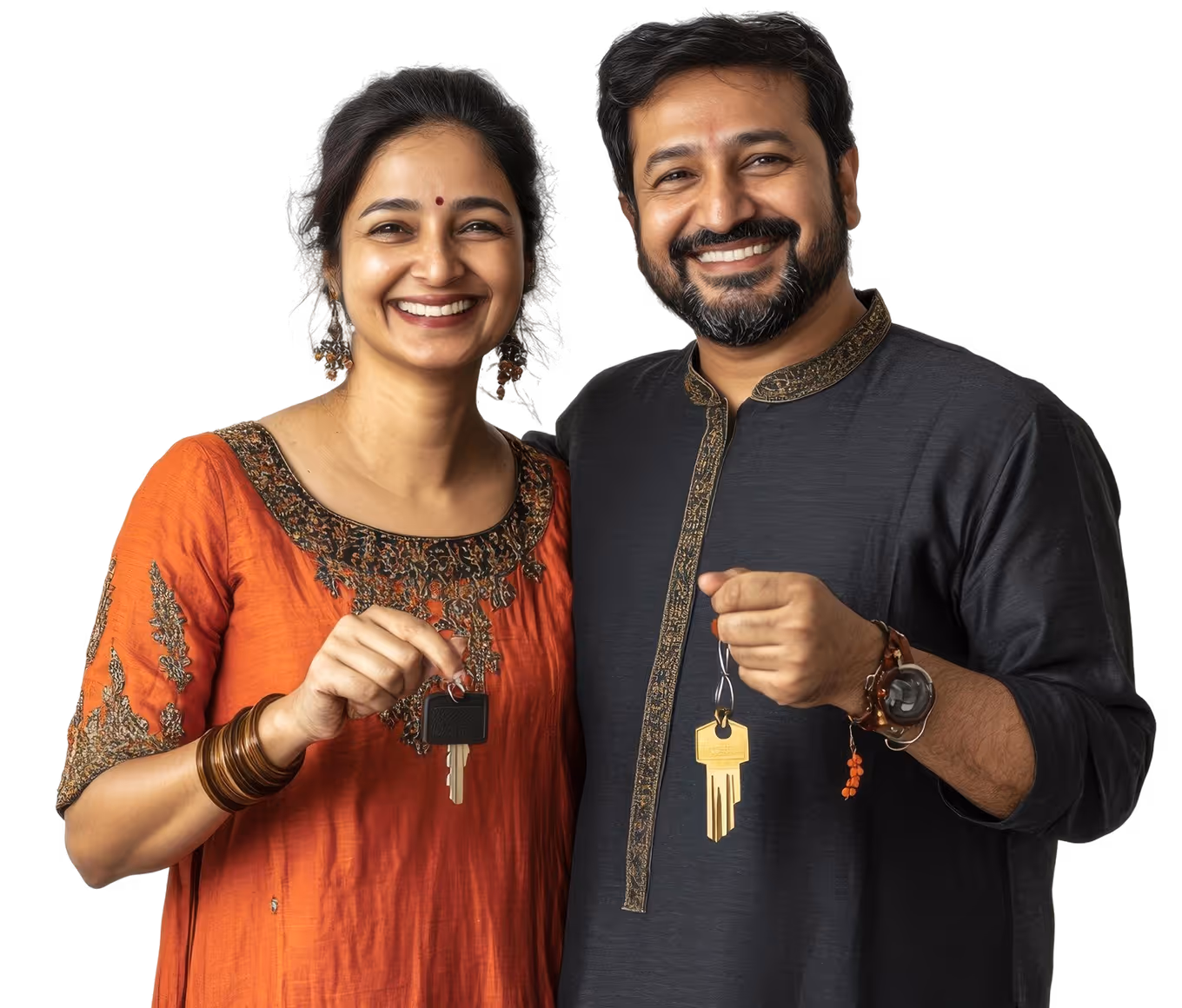 Happy couple holding keys hero section